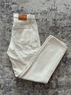 Banana Republic High Rise Straight Jeans 25 Ecru Cream 100% Cotton Button Fly